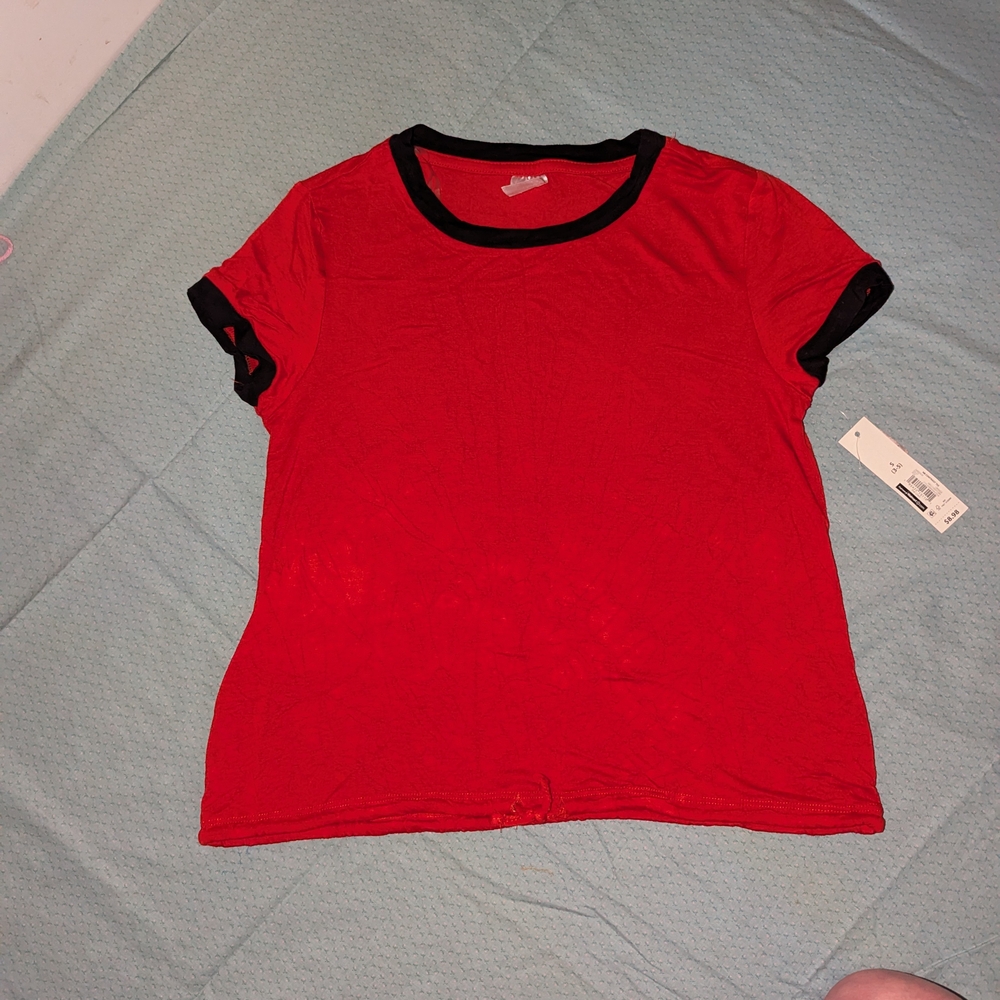 No Boundaries Red Short Sleeve Tee with Black Trim